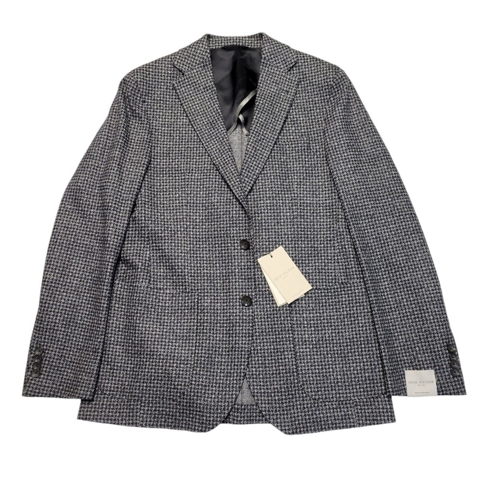 Jack Victor Hampton Wool Silk Blazer Men 40R Sport Coat Black Gray Houndstooth